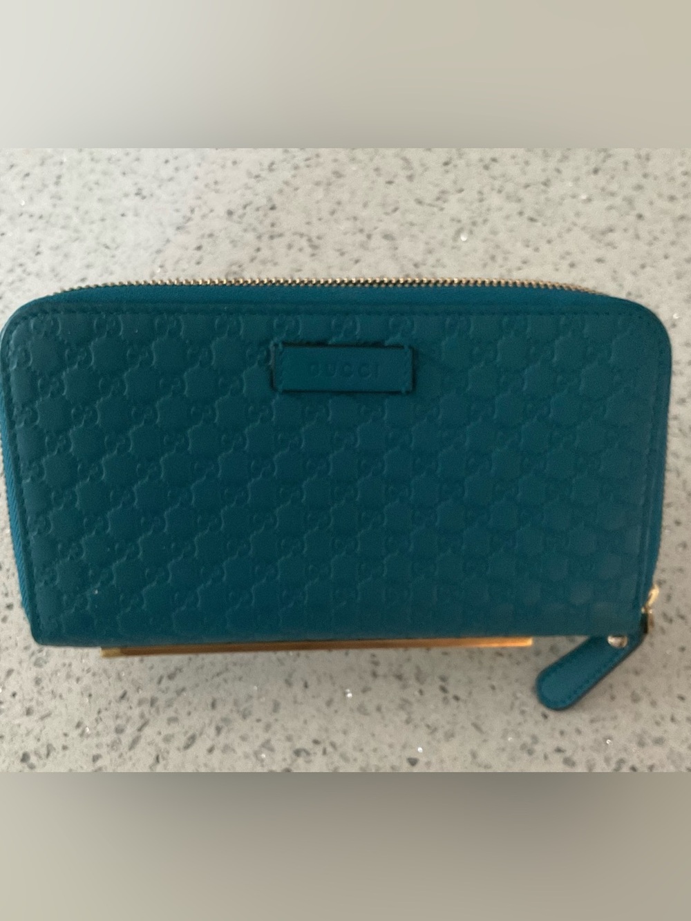 Gucci Guccissima Zip Around Teal Wallet